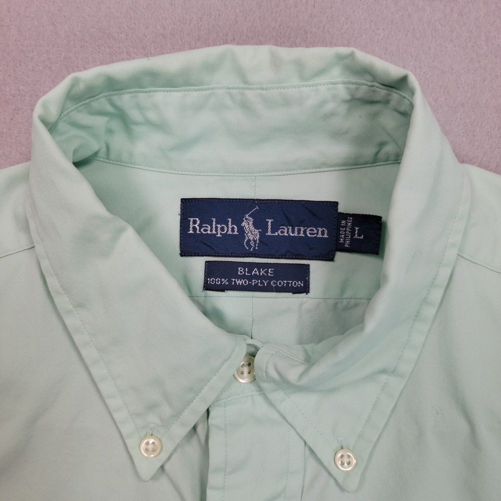 Ralph‎ Lauren Mens Blake Button Down Shirt Mint Green Cotton Long Sleeve Size L